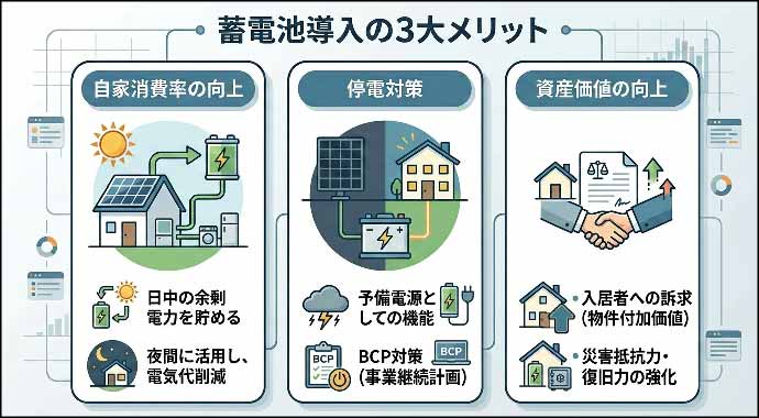 蓄電池導入のメリットを示すイメージ図